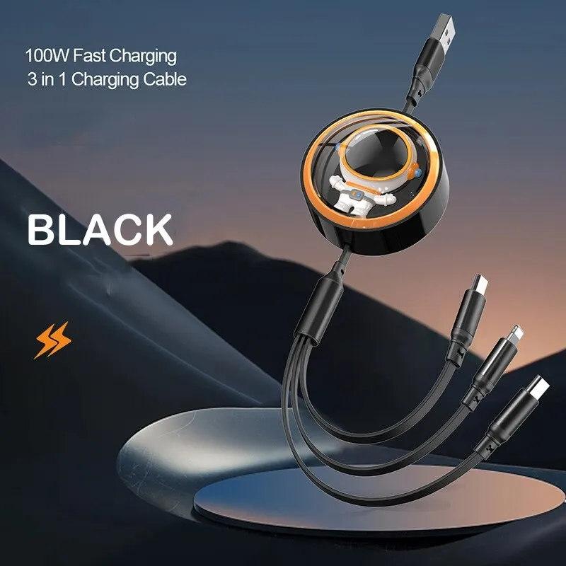 3 In 1 5A Super Fast Charging Data Cable Suitable For IPHONE Huawei Samsung Xiaomi Poco Mobile Phone Telescopic Charging Cable