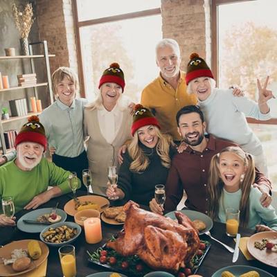 Парная зимняя шапка на День благодарения Шапка из индейки, эластичная толстая унисекс шапка с помпоном, сохраняющая тепло головной убор