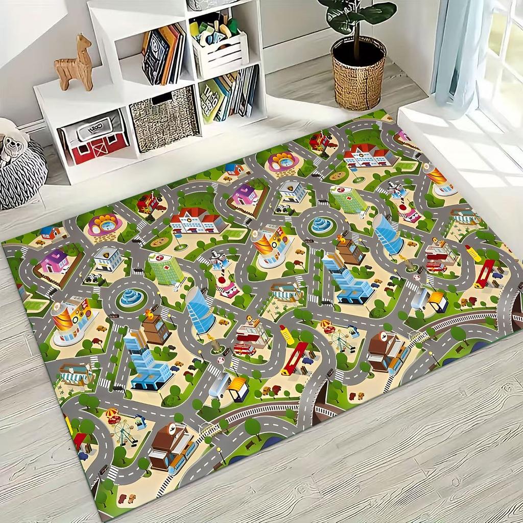 Child Urban City Road Traffic Learning Interactive Game Playroom Rug for Bedroom Living Room Sofa Home Doormat Decor,Non-slip