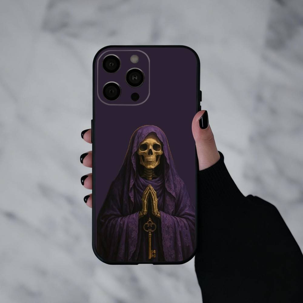 Чехол для телефона с принтом Санта Муэрте M-Muerte P-print-T Для iPhone 17pro,16,15,14,13,12,11 Plus,Pro Max,XS,Мягкий силиконовый черный чехол