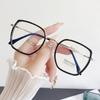 Fashion Anti Blue Light Glasses Large Square Metal Transparent Frame Women Computer Gaming Eye Protection Plain Spectacles