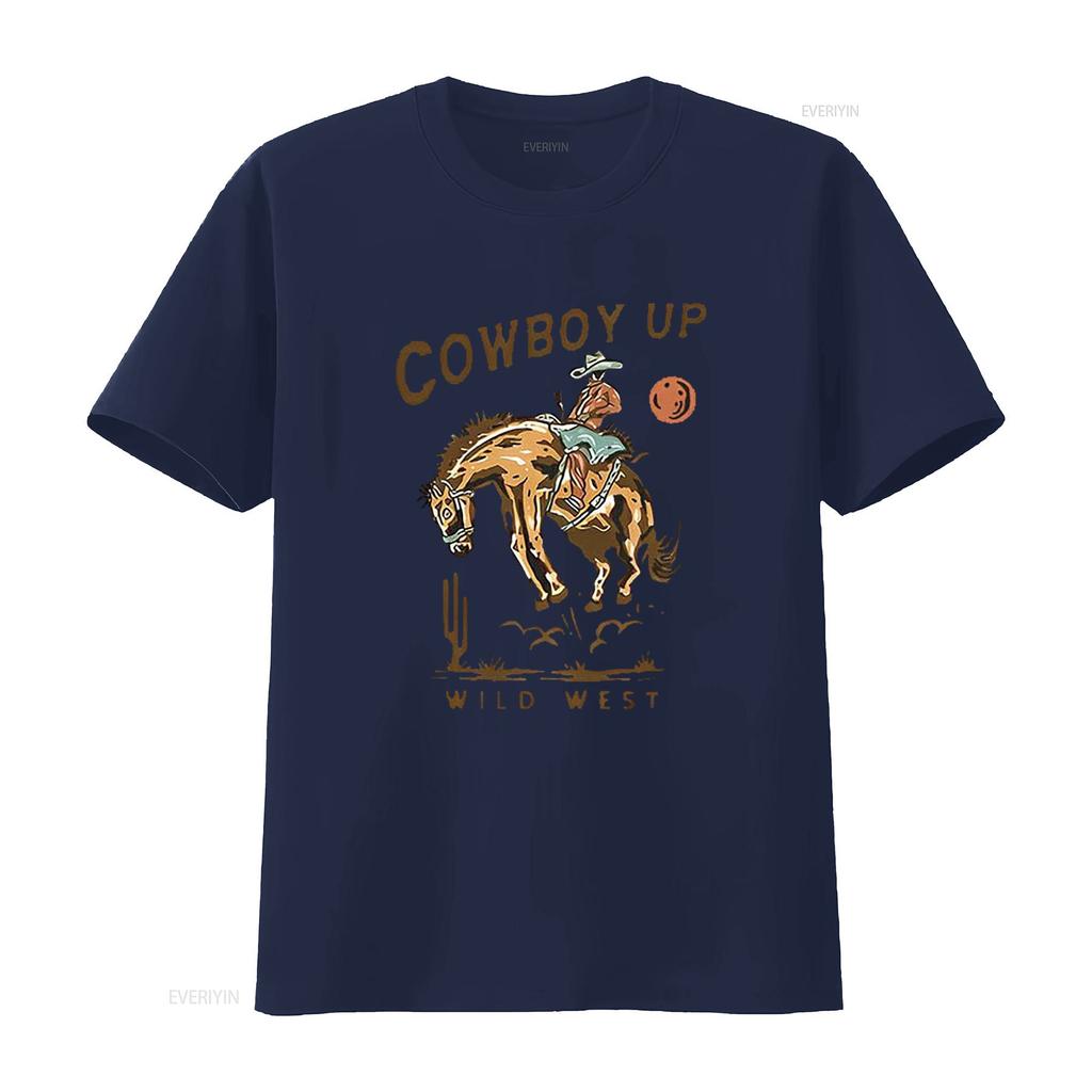 COWBOY UP ДИКИЙ ЗАПАД Американский Ретро Круглый Вырез Женская Футболка Черная X Large винтажный Стиранный Растягивающийся Топ Для Повседневной Носки