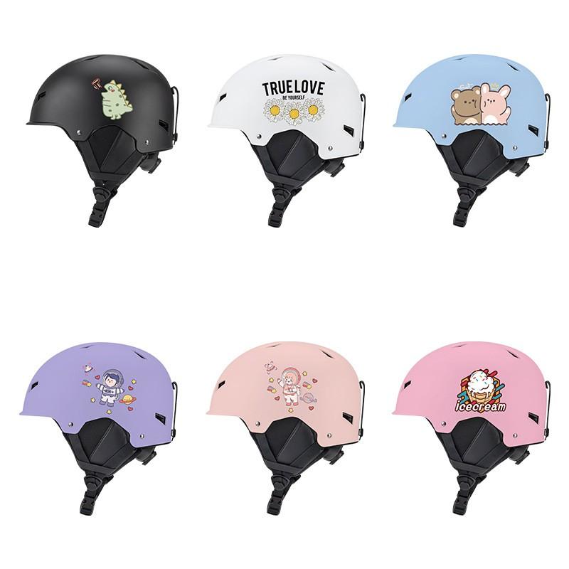 Kids Adult Ski Helmet With Cartoon Print ABS EPS Safety Headgear Snowboarding Winter Sports Protection