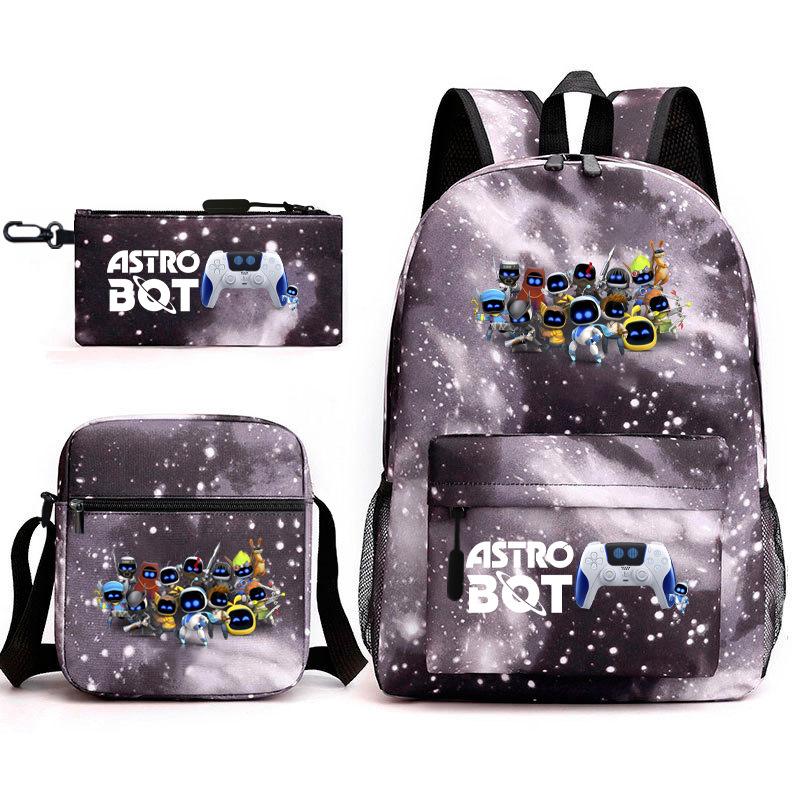 Teen Schoolbag, Universe Robot, Primary School Student Starry Sky Personality Heat Transfer Backpack Three-piece Set