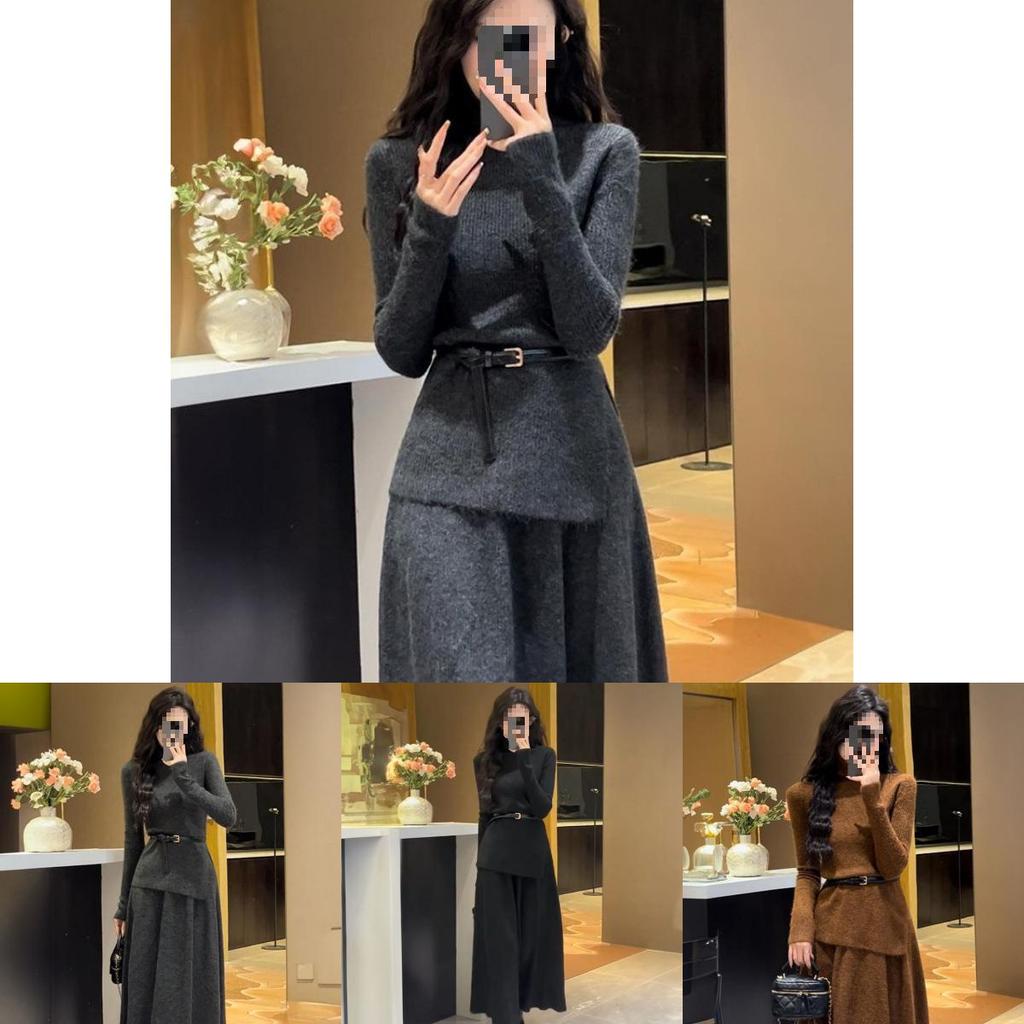Womens Knit Sweater Dress Set With Ice Silk Fabric For Autumn Winter Casual Wear