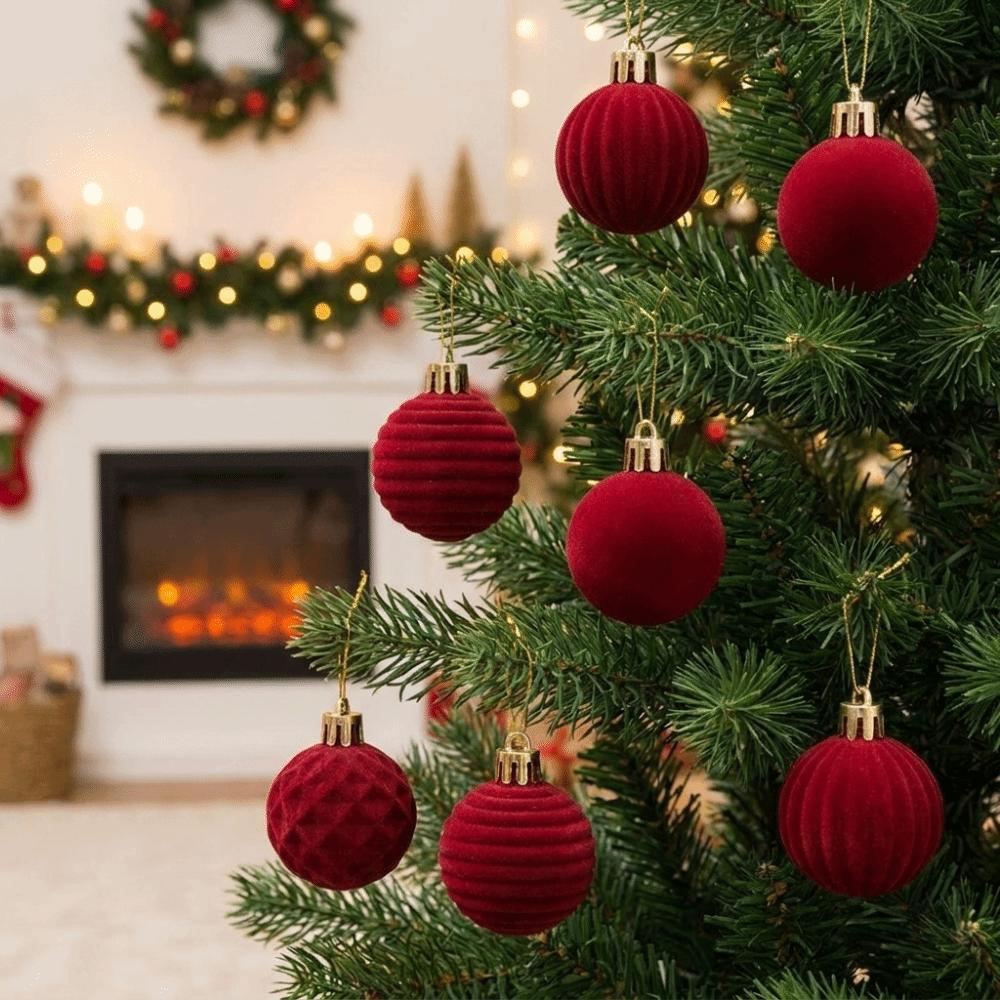 30pcs/Set Sparkling Christmas Spheres Velvet Christmas Tree Props Window Decoration