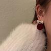 Autumn Winter Vintage Temperament Bow Japanese Korean Niche Red Flocking Rose Earrings Jewelry Gift