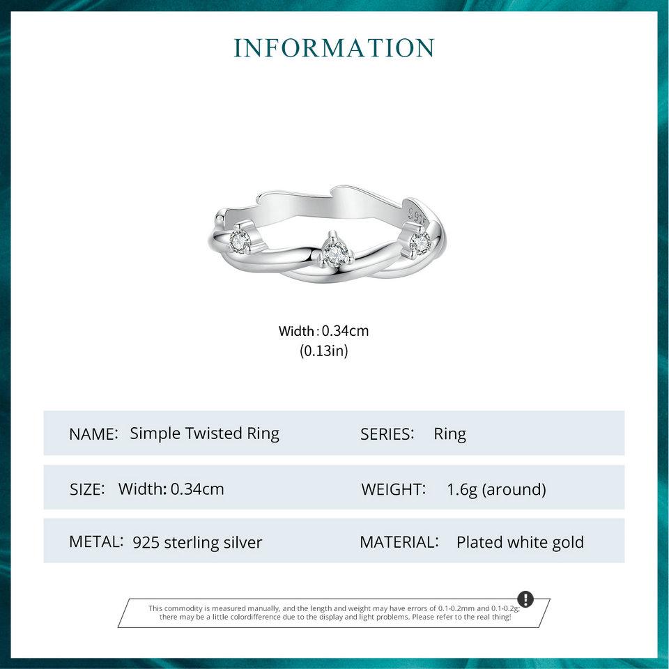BAMOER 925 Sterling Silver Simple Twisted Ring Fashion Everyday Wear For Women Birthday Gifts Fine Jewelry