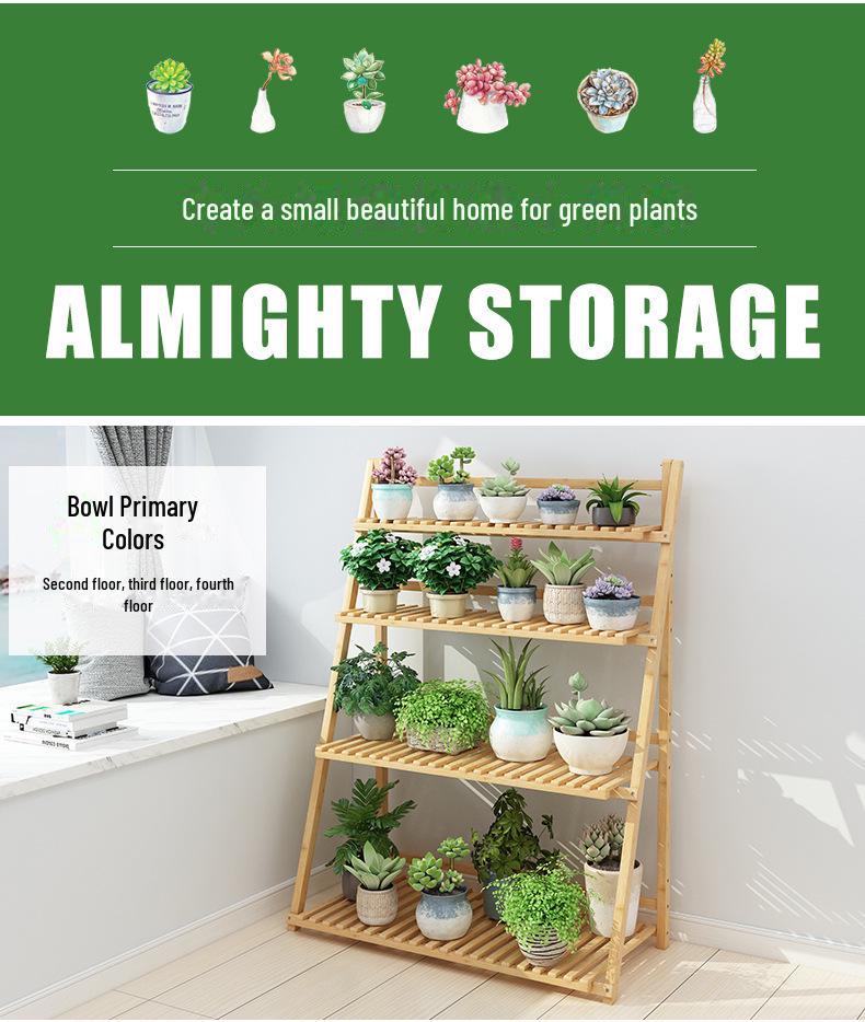 Складная многослойная подставка для цветов из бамбука: Внутренние и наружные экспозиции суккулентов и растений