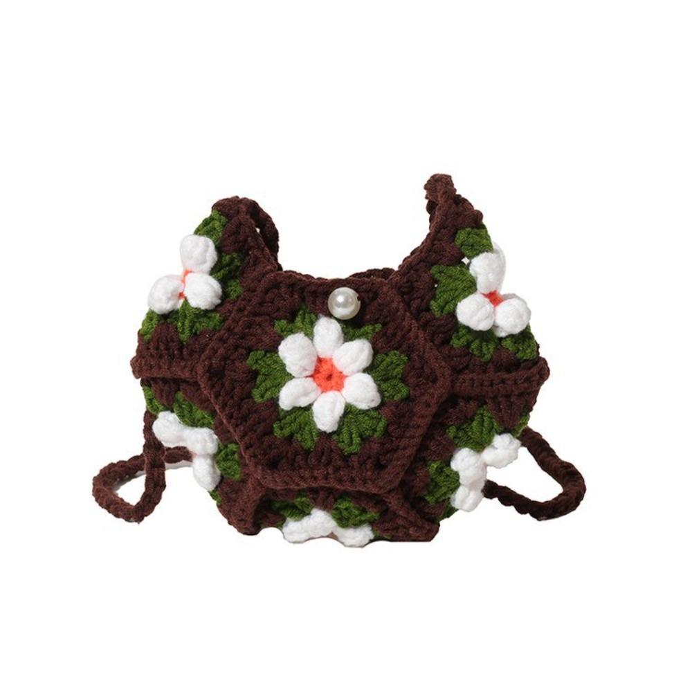 Sweet Handmade Crochet Crossbody Bag Flower Pattern Fabric Yarn Small Change Purse Knitted Shoulder Bag