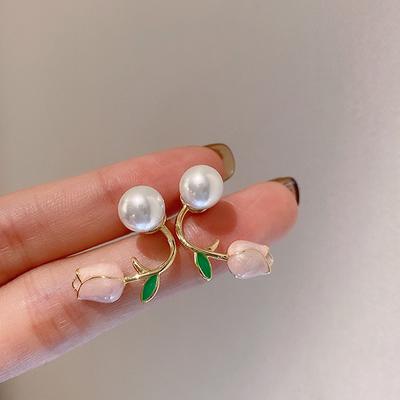 Серьги-тюльпаны с жемчугом для женщин, серьги-гвоздики с цветами, украшения для вечеринок, подарки