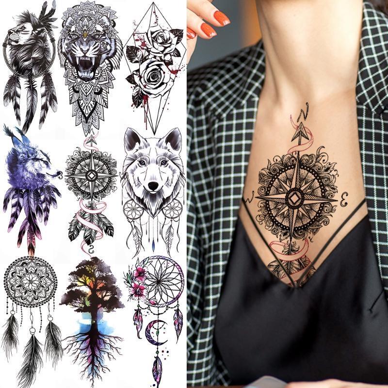 НОВЫЕ Татуировки Временные Водонепроницаемые Татуировки Наклейки Цветы Розы Татуировки Тела Искусство Руки Татуировки Волк Тигр Лев Грудь Татуировки Ноги Для Взрослых