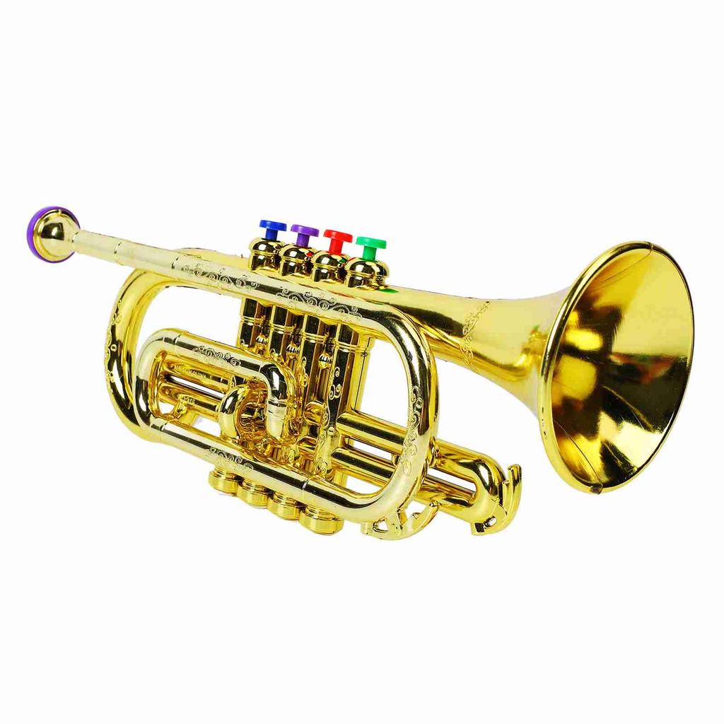Gold Kid Trumpet Toy with 4 Colored Keys Interesting Educational Musical Children Trumpet Toy