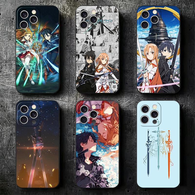 Мягкий чехол для телефона S-Sword O-Online SAO Anime для iPhone 16 16E 17 Air 15 Pro Max 14 Plus 13 Mini 11 12 7 Черный Чехол Задняя Крышка
