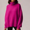 Women's Solid Color High Neck Pullover, Solid Color Loose Knit Sweater