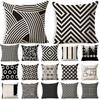 Black and White Geometric Pattern Fabric Linen Cotton Throw Pillow Waterproof Oilcloth Car Sofa Bed Decorative Pillowcase