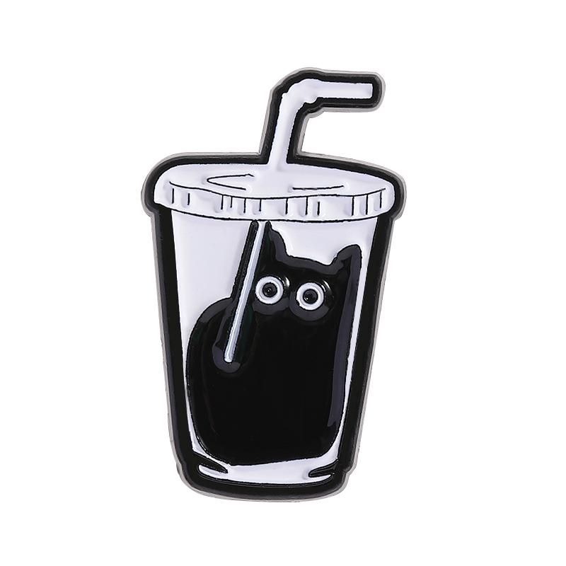 Эмалевые значки «Кофе с черным котом» на заказ «Кот», «Красное вино», «Молочный чай», броши, значки на лацкан, одежда, животные украшения, подарок для детей, друзей