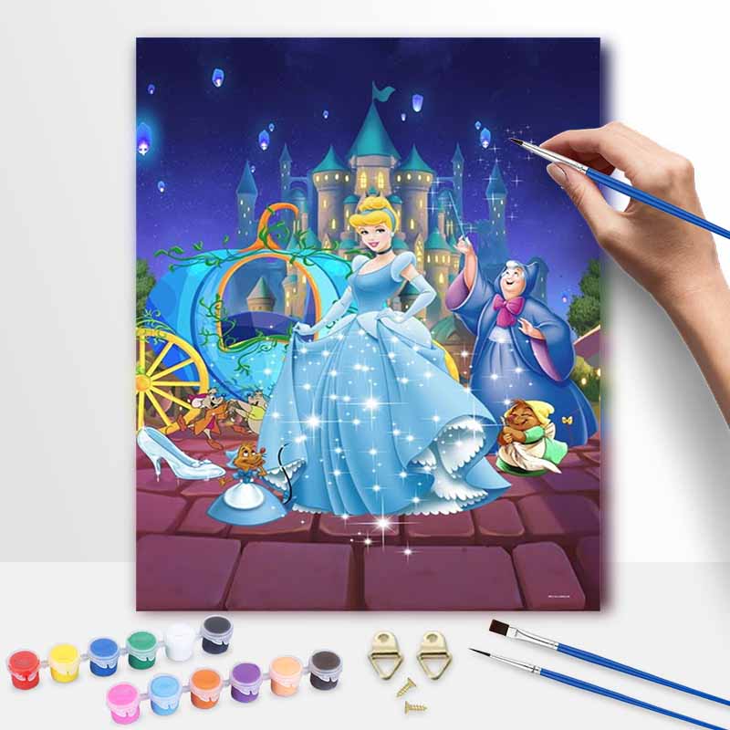 Disney Золушка цифровая масляная живопись ручная роспись набор сделай сам домашний декор замок тыква карета принцесса фея-крестная