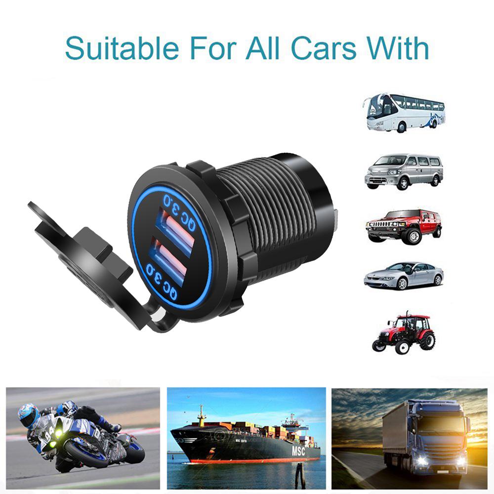 Автомобильное зарядное устройство QC3.0 Dual USB с сенсорным переключателем, быстрая 4-кратная зарядка, водонепроницаемое для автомобиля, лодки, внедорожника, мотоцикла