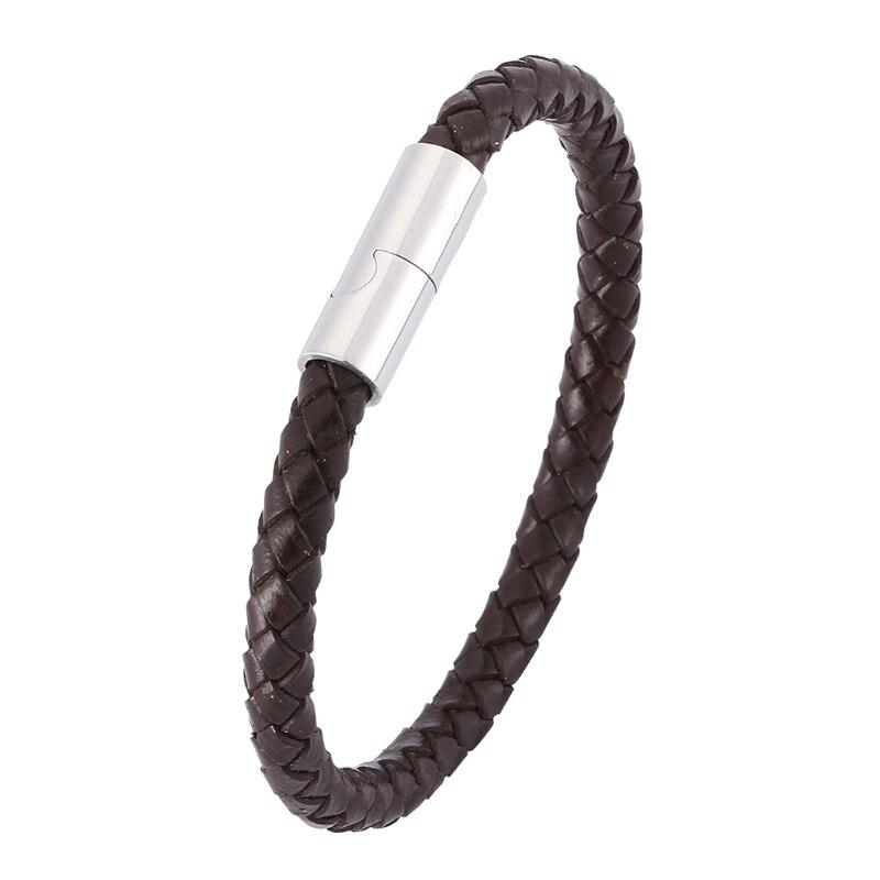 Fashion Men Women Black Brown Genuine Braided Leather Bracelet Stainless Steel Clasp Bracelets Bangles Jewelry