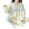 Women's Cozy Flannel Pajama Set with Long Sleeves & Pants, Plus Sizes Available Up To 240 Pounds; Suitable for Indoor & Outdoor Wear.
