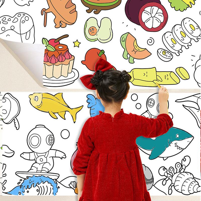 Children Drawing Roll Diy Sticky Color Filling Paper Coloring Paper Roll For Kids Diy Painting Drawing Early Educational Toys