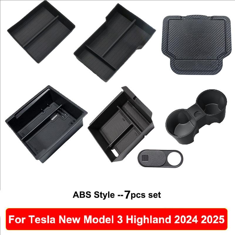 DQMN8 For Tesla Model Y Juniper 2025 Model 3 Highland Center Console Armrest Hidden Storage Box Cup Holder Car Organizer Accessories