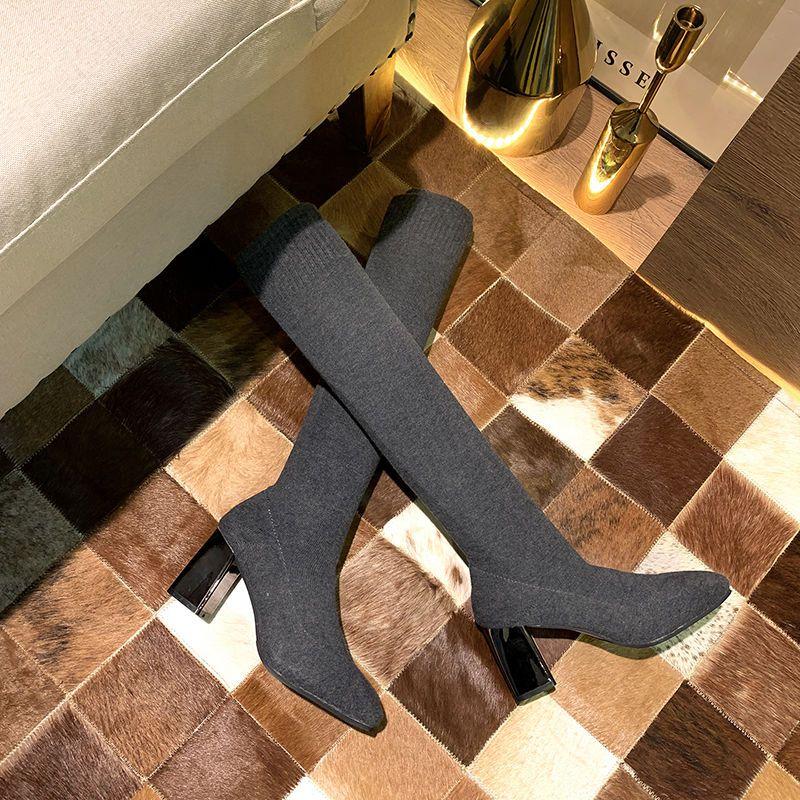 Square Toe Elastic Elegant Heeled Knitted Sock Above Over The Knee Shoes Woman Cosplay Trend 2025 Y2k Thigh High Boots for Women