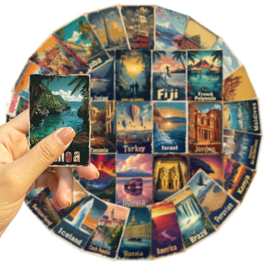 50 Cartoon Retro Travel Poster Graffiti Sticker Decoration Ipad Suitcase Notebook Diy Waterproof