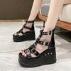 Luxury Women Wedges Sandals High Heel Gothic Punk Comfy Walking Back Zip Chains Fashionable Summer Platform Sandals Ladies Shoes
