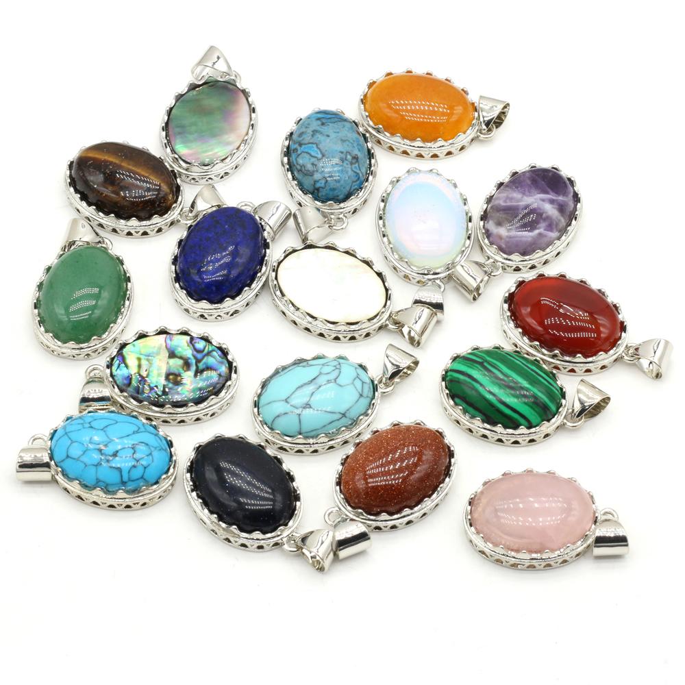 Кулон из натурального камня овальный розовый кварц аметист опал малахит лазурит агат зеленый авантюрин подвески для изготовления ювелирных изделий DIY аксессуары для ожерелья