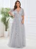 Ever-Pretty Womens Plus Size V Neck A Line Sequin Tulle Formal Dresses