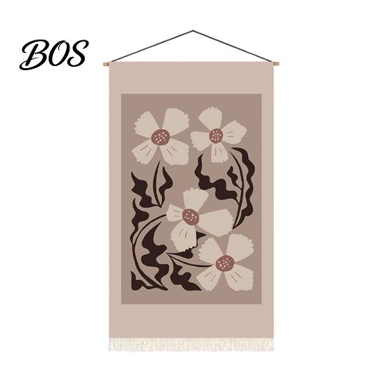 Decorative Wall Tapestry Mid-Century Tapestry, Hanging Fabric Animals Flowers Plants Designs, Abstract Mid-century Modern with Fringe for Living Room