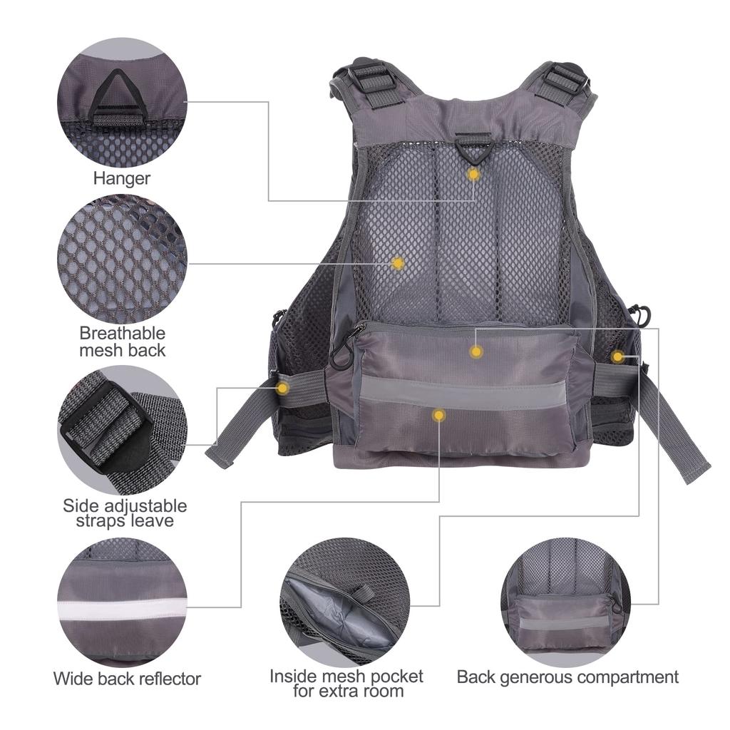 Lixada Fishing High Large Multiple Load Capacity Up To One Size Fits All Vest, Buoyancy, Breathable, Capacity, Pockets, Unisex, 95kg,