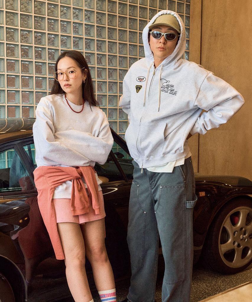 Eeut Eeut Patch Sweat Zip-Up / Melange White
