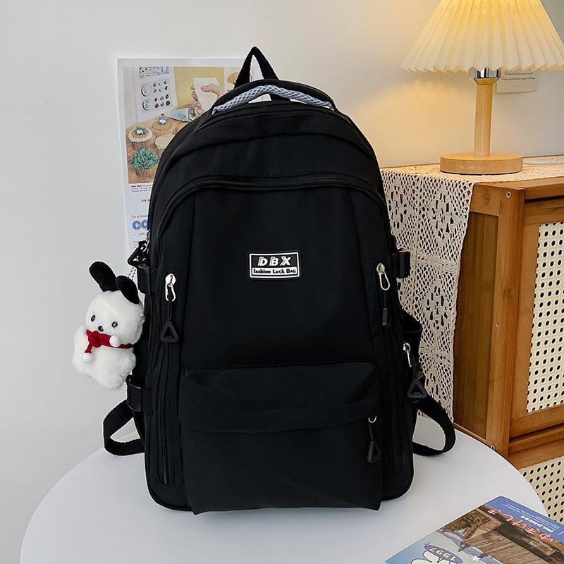 Simple Large Capacity Backpack With Solid Color And Letter Design For Daily