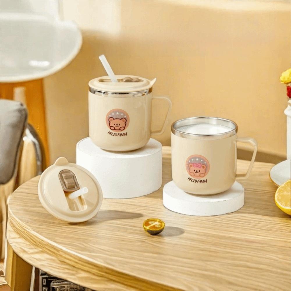 316 Stainless Steel Straw Water Cup Double Wall Drinking Cup Cute Insulated Mug for Children