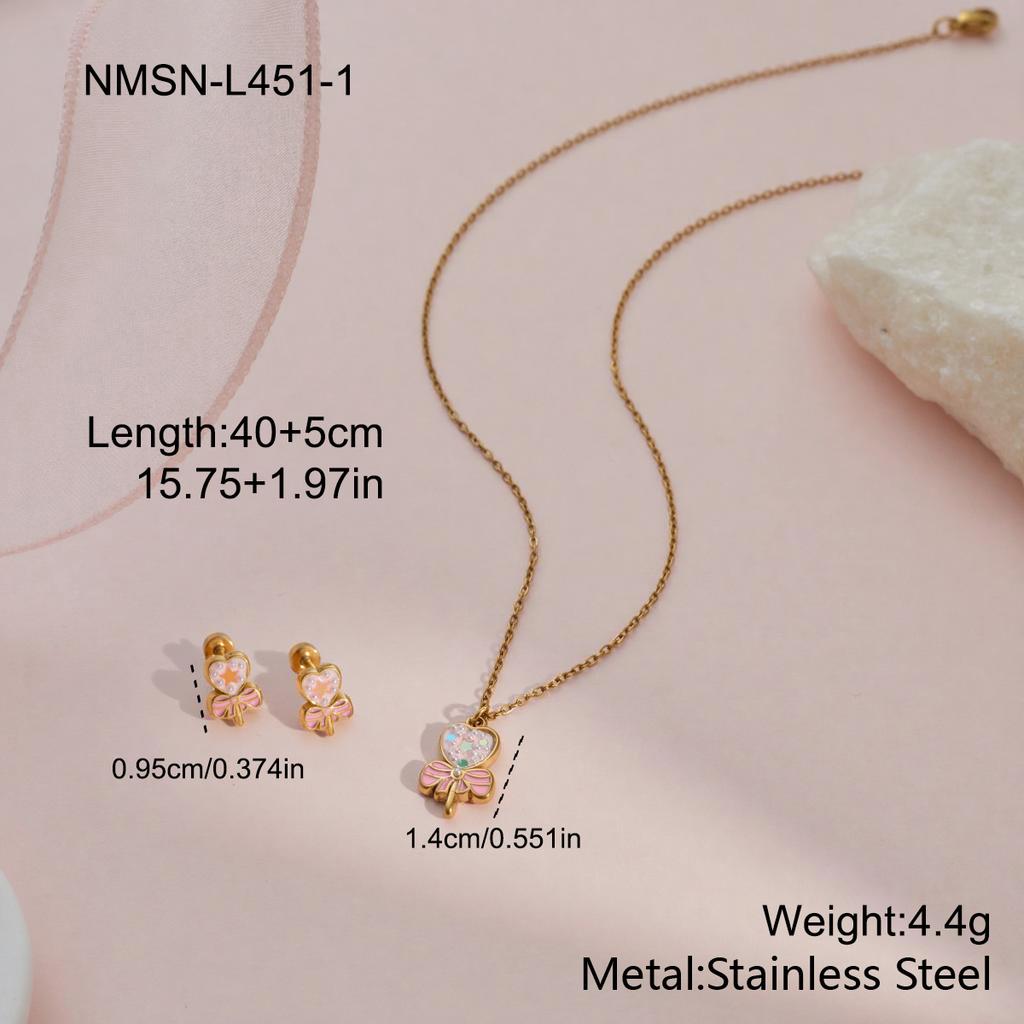 GEMCHIC Women's Stainless Steel Cartoon Butterfly Necklace Earring Set for Girls Fashionable Versatile Jewelry