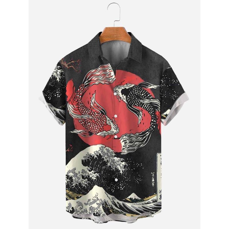 Модные летние рубашки с принтом черепахи Гавайские рубашки на пуговицах Мужские летние пляжные рубашки с коротким рукавом Повседневные мужские рубашки с лацканами