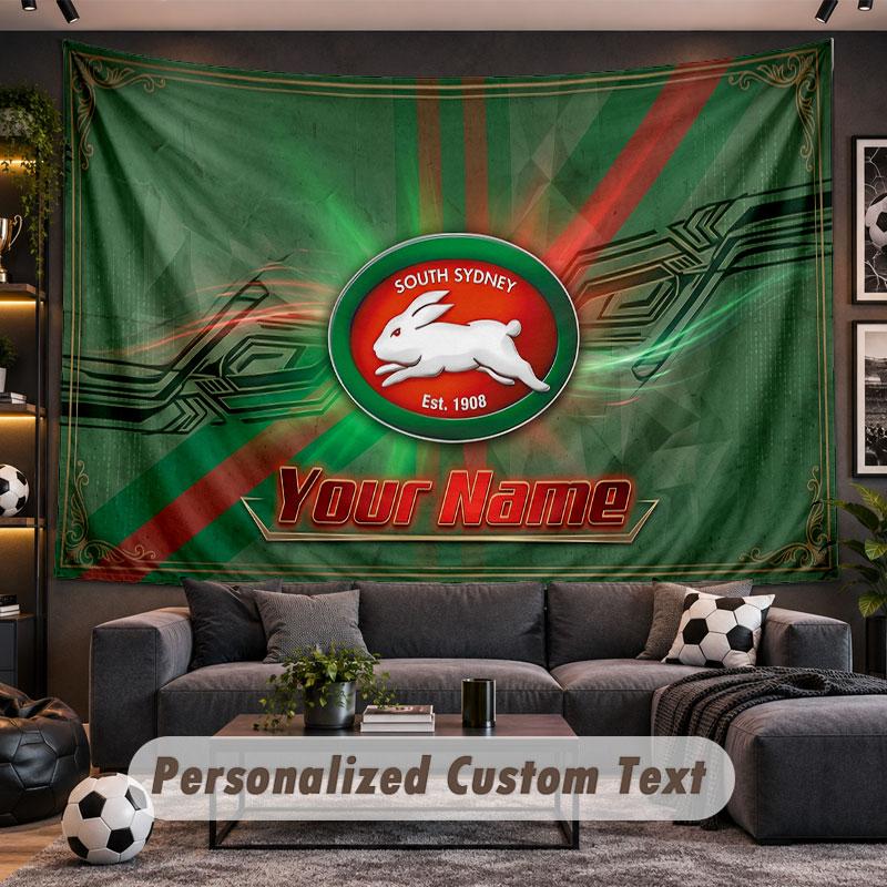 Wall Hanging Tapestry Custom NameSouth Sydney Rabbitohs Pattern Personalized Printed Fabric Wall Decor