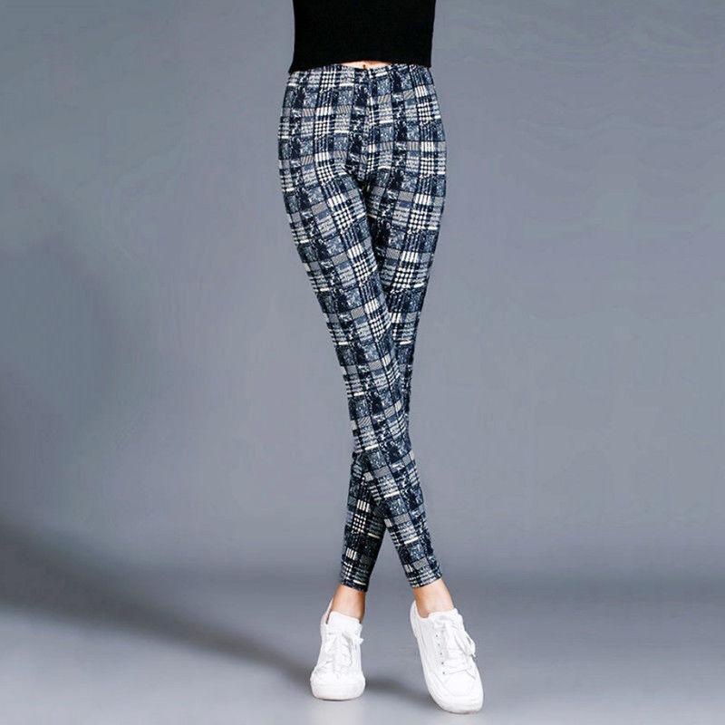 Women Stripes Pencil Pants Slim Ankle Leggings One Size