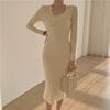 Fall Winter Cross Square Collar Sweater Dresses Women Long Sleeve Bodycon Slim Bottoming Office Party Knitted Dress