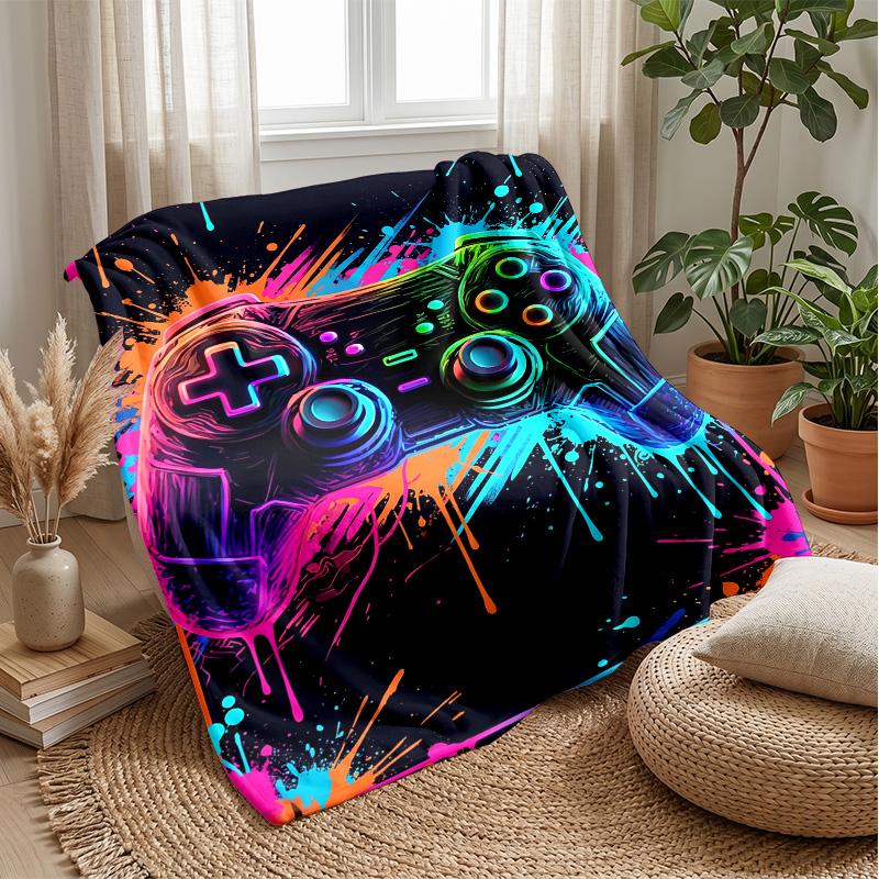 Neon Painted Game Controller Theme blanket Lightweight Warm Flannel Blanket Decorative Throw Blanket for Home Decoration