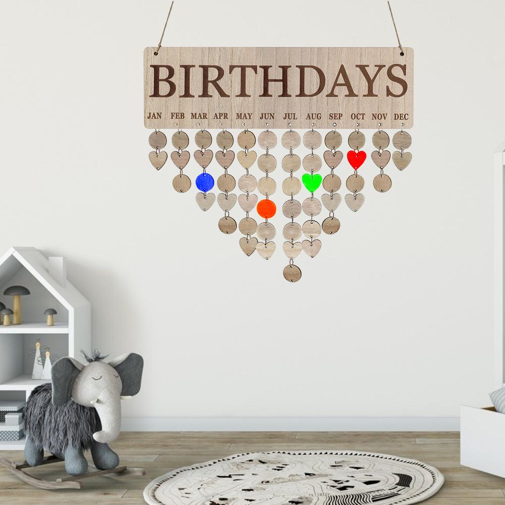 Family Birthday Calendar with Tags Wooden DIY Wall Hanging Board Birthday Reminder Calendar Plaque