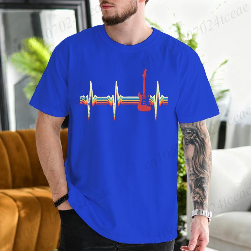 Unisexs Vintage Guitar Heartbeat TShirt Retro Music TShirts Hip Hop Streetwear Casual Short Sleeve Tops Guitarists Tshirts Gift
