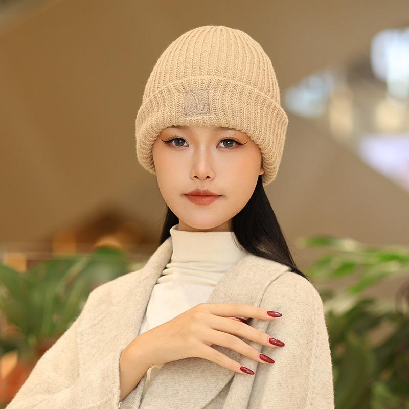 Большой обхват головы толстая шерстяная шапка женская осенне-зимняя свободная теплая шапка-бини шапка от холода большое лицо маленькая вязаная шапка с ушками
