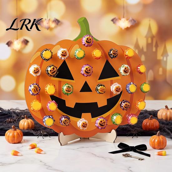 Table Centerpiece for Halloween Wooden Lollipop Display Stand, Spider Web Ghost Decor Pumpkin Shaped Candy Holder, Party Tabletop Ornament Creative