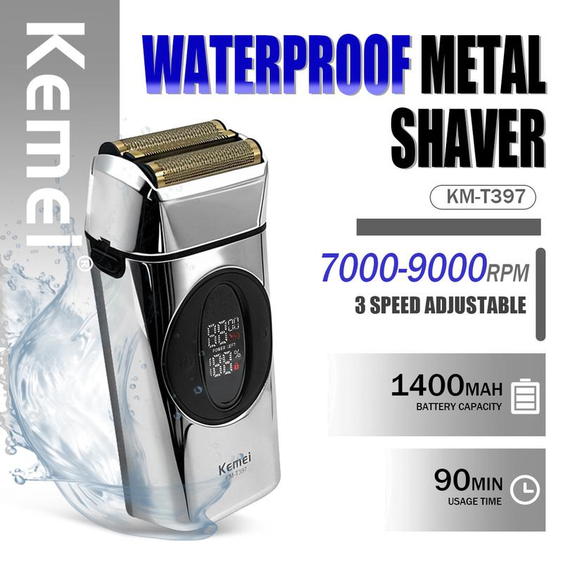 Kemei Beard Trimmer Professional Hair Trimmers IPX7 Beard Shaver Metal Electric Shaver 10000 RPM Beard Trimmer Men 2 IN 1 KM-397