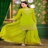 Vibrant Lime Green Embroidered Sharara Suit Set