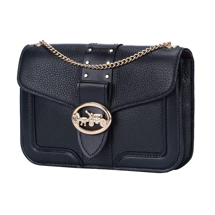 Coach Georgie 20 Horse Carriage Buckle Chain Leather Underarm Small Square Shoulder Bag Women shoulder bag Black 6925-IMBLK